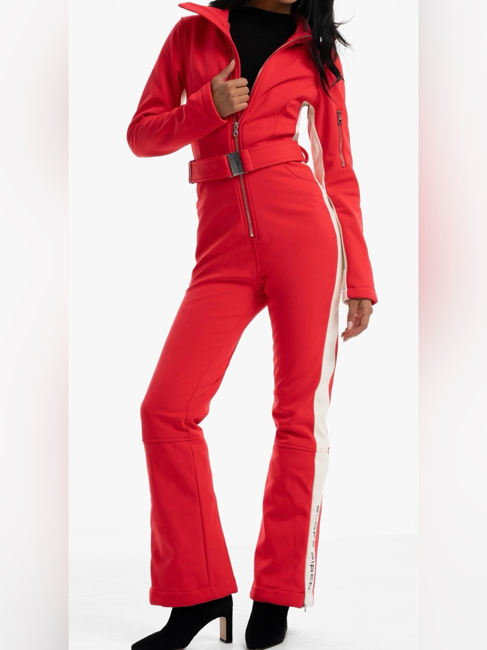 Slope Siren Red White Belted One Piece Ski Suit Snowsuit 2XL